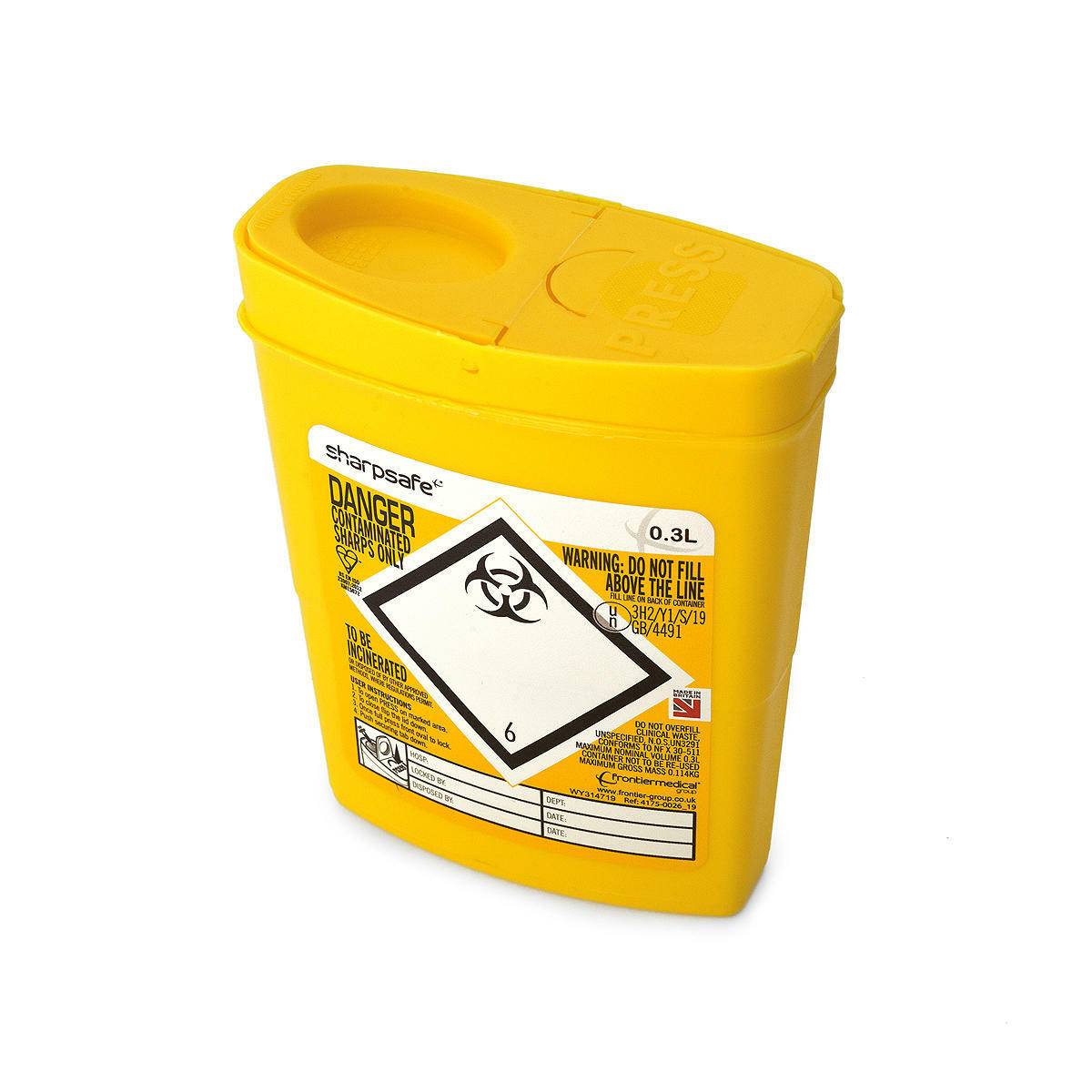0.3 litre Sharpsafe Yellow Sharps Bin