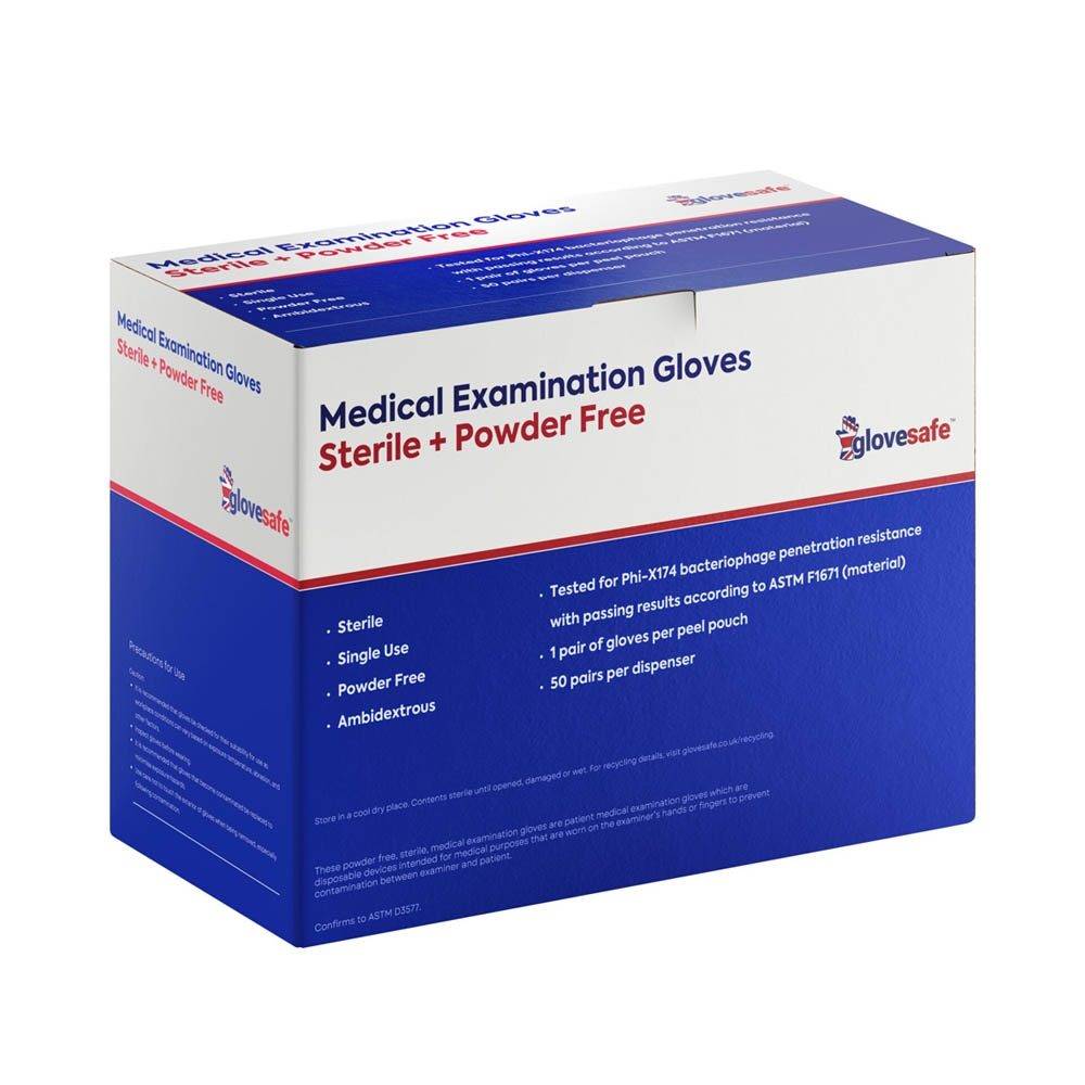 GloveSafe Sterile Blue Nitrile Examination Gloves Box of 50