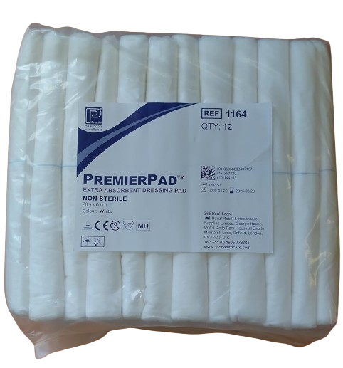 PremierPad Non–Sterile Wound Dressing Pads 20cm x 40 cm Pack of 12