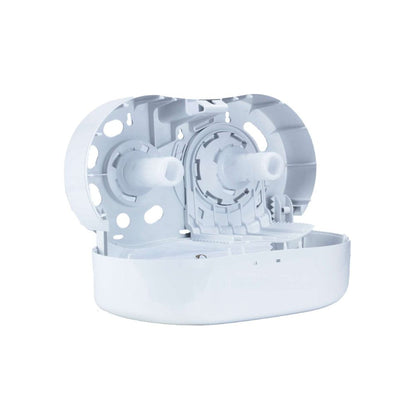 PRO Micro Jumbo Twin Toilet Roll Dispenser White Plastic