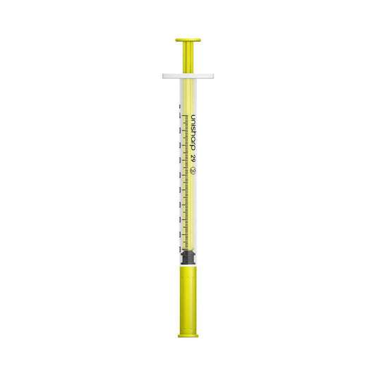 1ml 0.5 inch 29g Yellow Unisharp Syringe and Needle u100 UF29Y UKMEDI.CO.UK