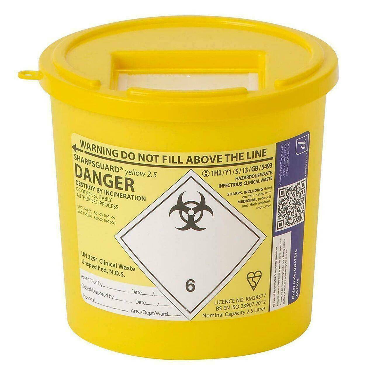 2.5 Litre Sharpsguard Yellow Sharps Bin DD472YL UKMEDI.CO.UK