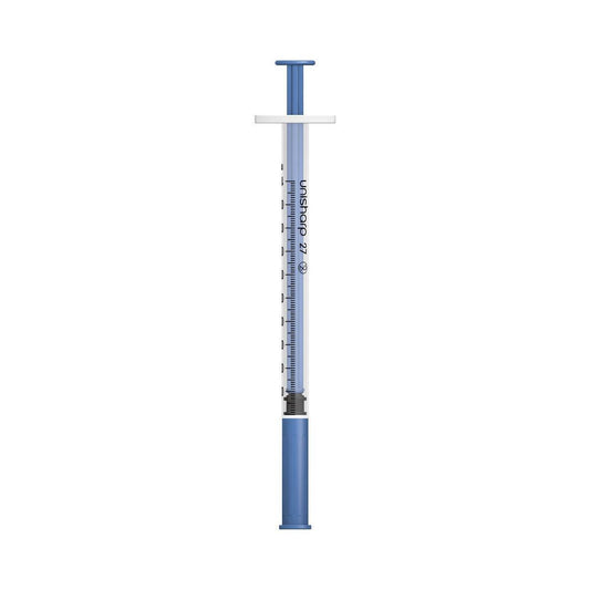 1ml 0.5 inch 27g Blue Unisharp Syringe and Needle u100 UF27B UKMEDI.CO.UK