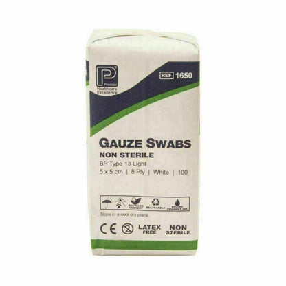 Premier Gauze Swabs: 5cm x 5 cm 8 Ply x 100