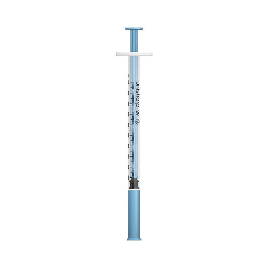 1ml 0.5 inch 29g Blue Unisharp Syringe and Needle u100 UF29B UKMEDI.CO.UK