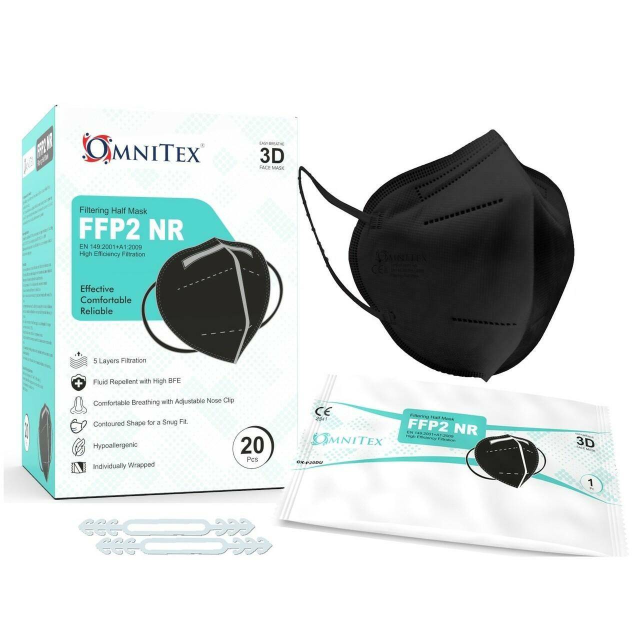 FFP2 Masks x 20 - Black OX-P20WT/Black UKMEDI.CO.UK