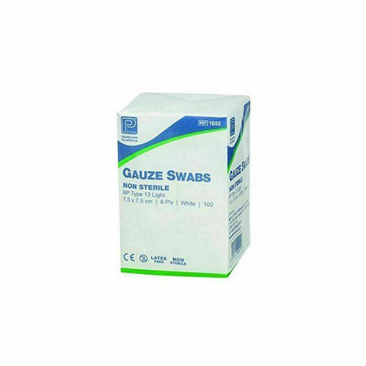 Premier Gauze Swabs: 7.5 x 7.5cm 8 Ply x 100