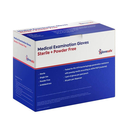 GloveSafe Sterile Blue Nitrile Examination Gloves Box of 50