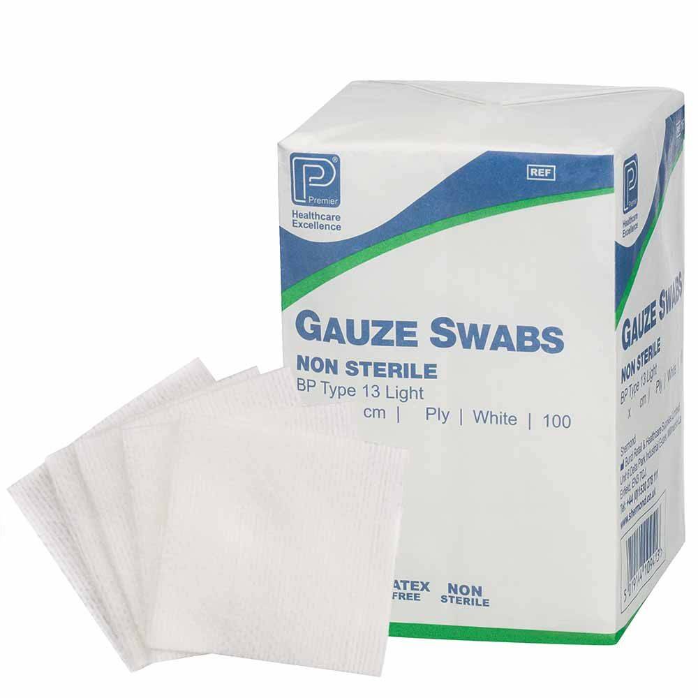 7.5 x 7.5 cm Non Sterile 12 Ply Gauze Swabs White Pack of 100 - UKMEDI