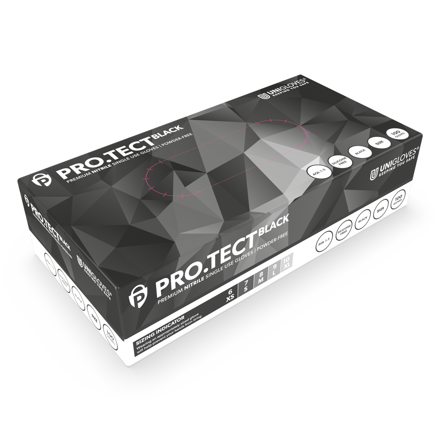 PRO.TECT Black Nitrile Gloves Box of 100