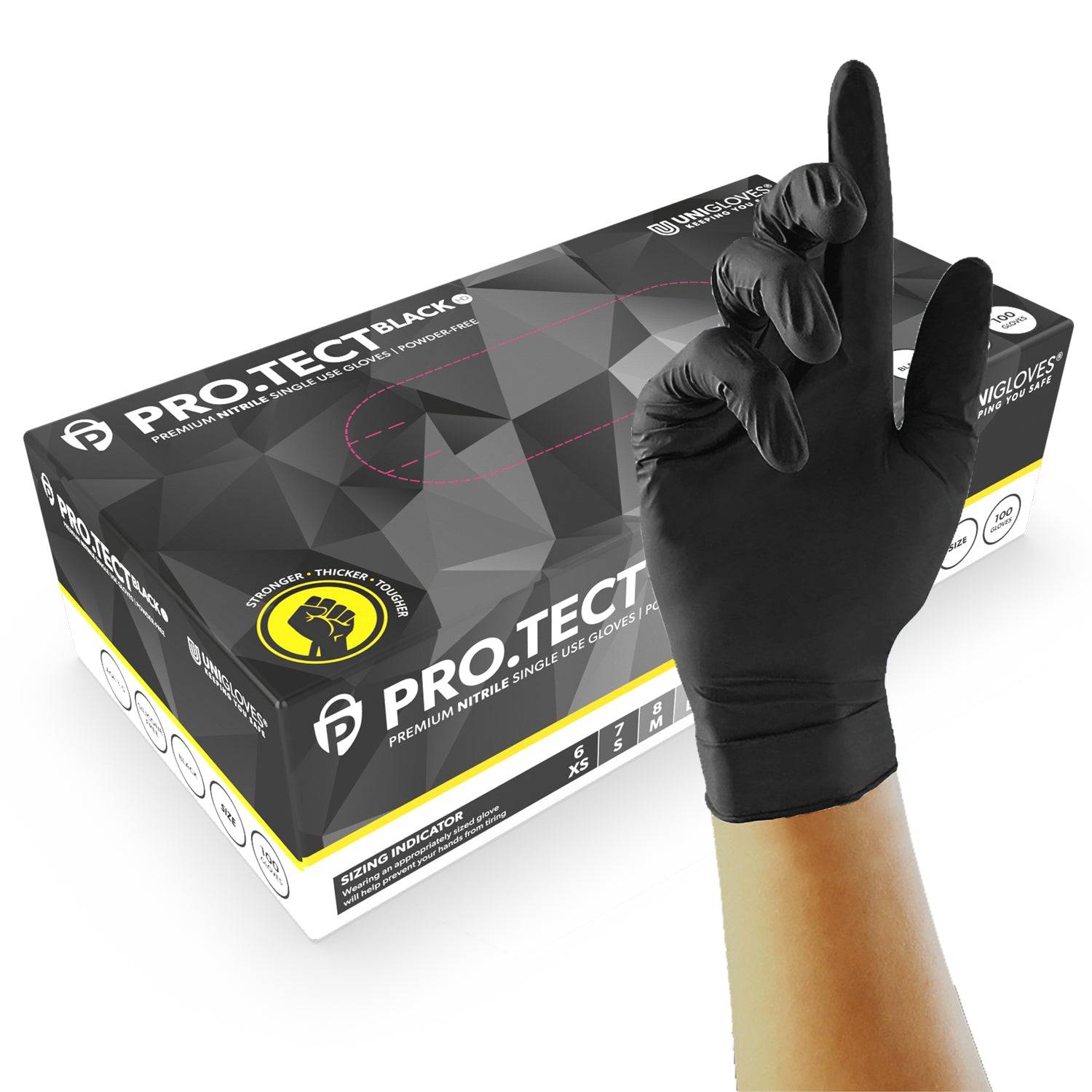 PRO.TECT Black HD Heavy Duty Nitrile Gloves - UKMEDI - UK MEDICAL SUPPLIES