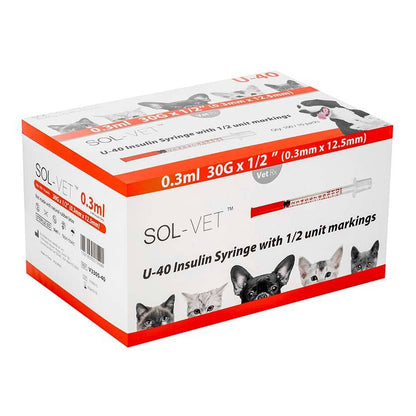 Sol-Vet 0.3ml 30g 0.5 inch U40 Syringe with Fixed Needle