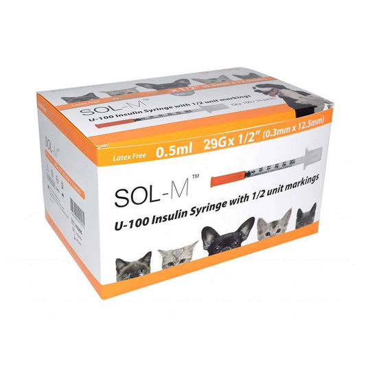 Sol-Vet 0.5ml 29g x 0.5 inch U100 Syringe with Fixed Needle - UKMEDI